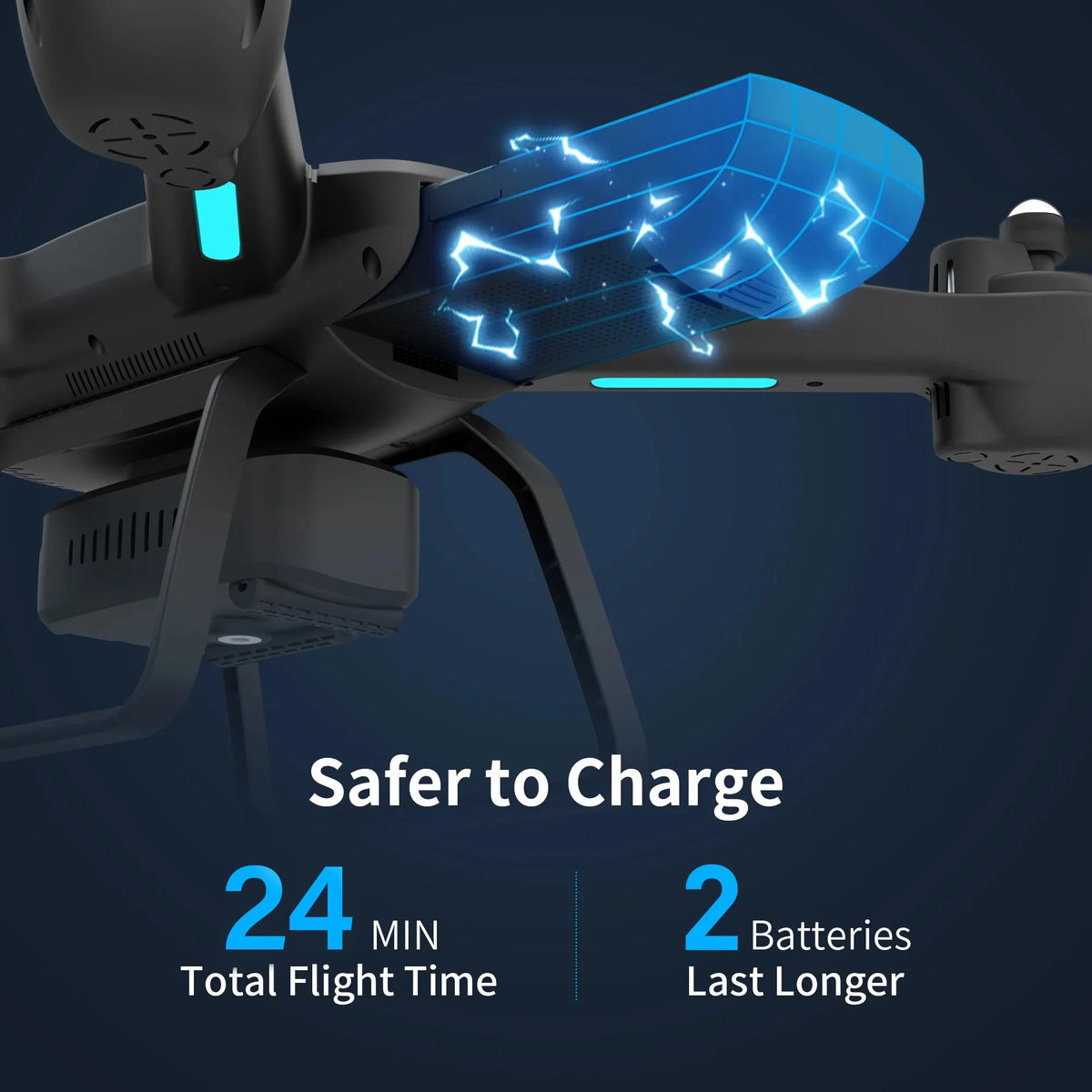 JY03 HD FPV Drone with 1080P Camera, Optical Flow Sensor, LED Lights, and Dual Batteries for Adults and Kids - Black