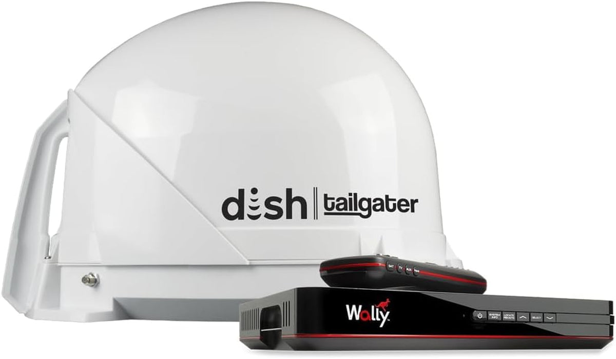 DT4450 DISH Tailgater Bundle - Portable and Roof-Mountable Satellite TV Antenna with DISH Wally HD Receiver for Western and Eastern Arc Satellites, White