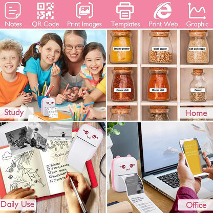 Portable Mini Thermal Printer, Wireless Bluetooth Compatible with iOS and Android for Photo, Receipt, and Label Printing