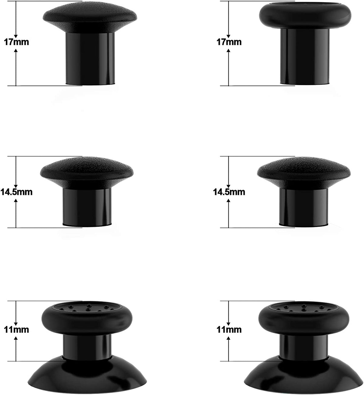 Thumbsgear Interchangeable Thumbsticks for Xbox Controllers - Ergonomic Adjustable Joystick with Black 3 Height Domed & Concave Grips for Xbox Series X/S, Xbox One S/X/Elite