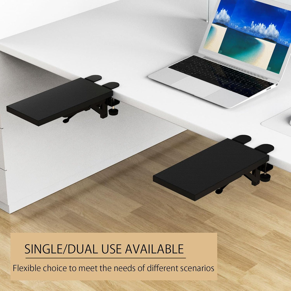 OUGIC Ergonomic Desk Extension Tray - 30 x 15 cm, Clamp-On Design, Foldable Keyboard Drawer with Wrist Rest, Computer Stand