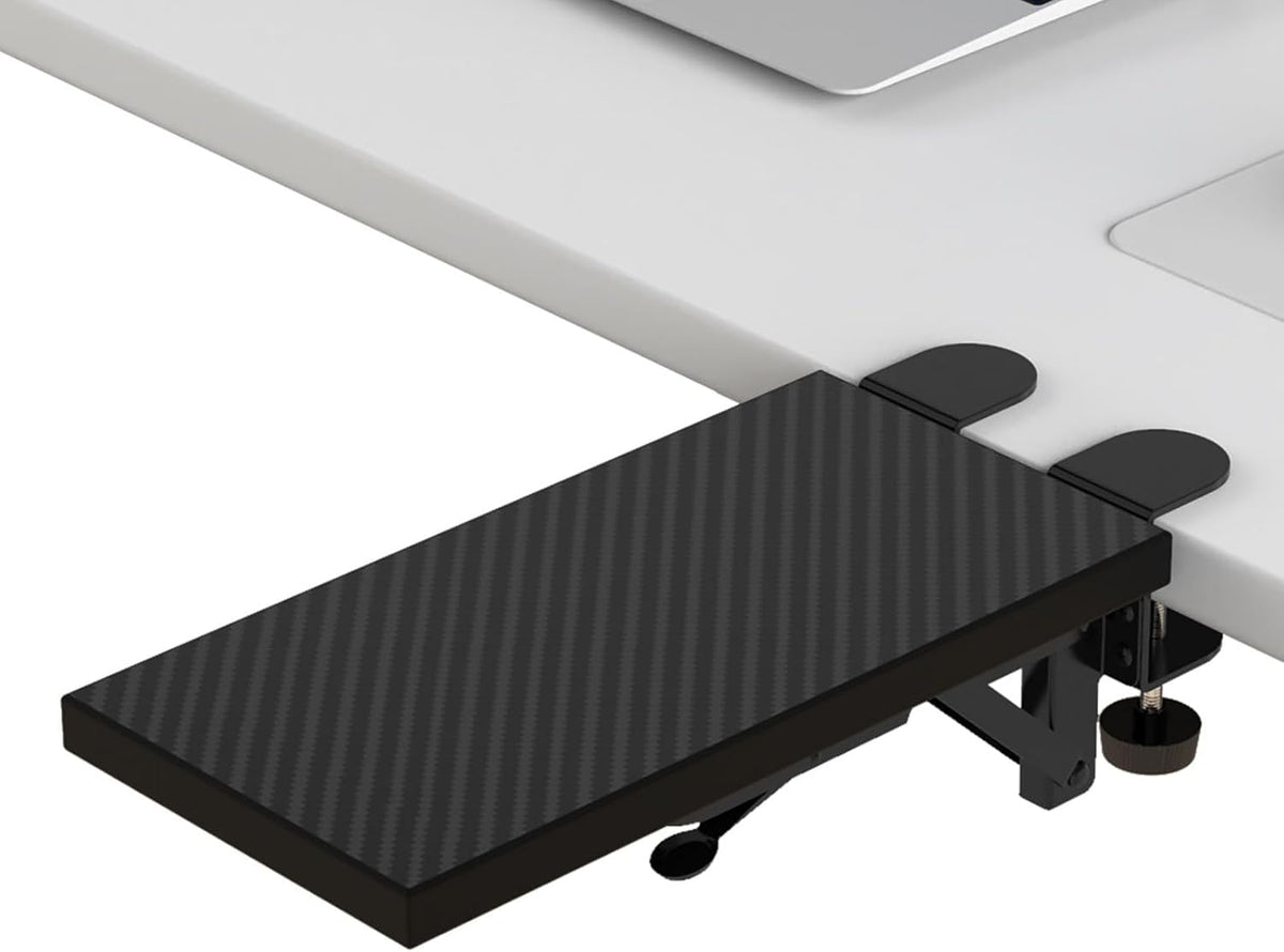OUGIC Ergonomic Desk Extension Tray - 30 x 15 cm, Clamp-On Design, Foldable Keyboard Drawer with Wrist Rest, Computer Stand