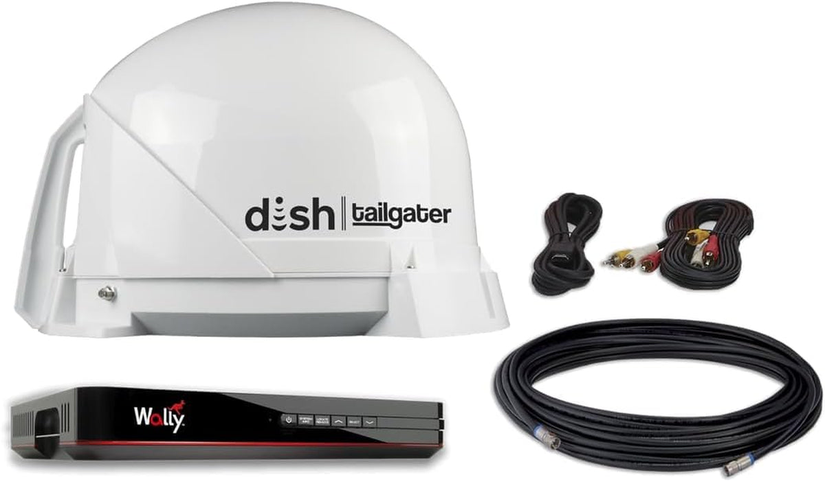 DT4450 DISH Tailgater Bundle - Portable and Roof-Mountable Satellite TV Antenna with DISH Wally HD Receiver for Western and Eastern Arc Satellites, White