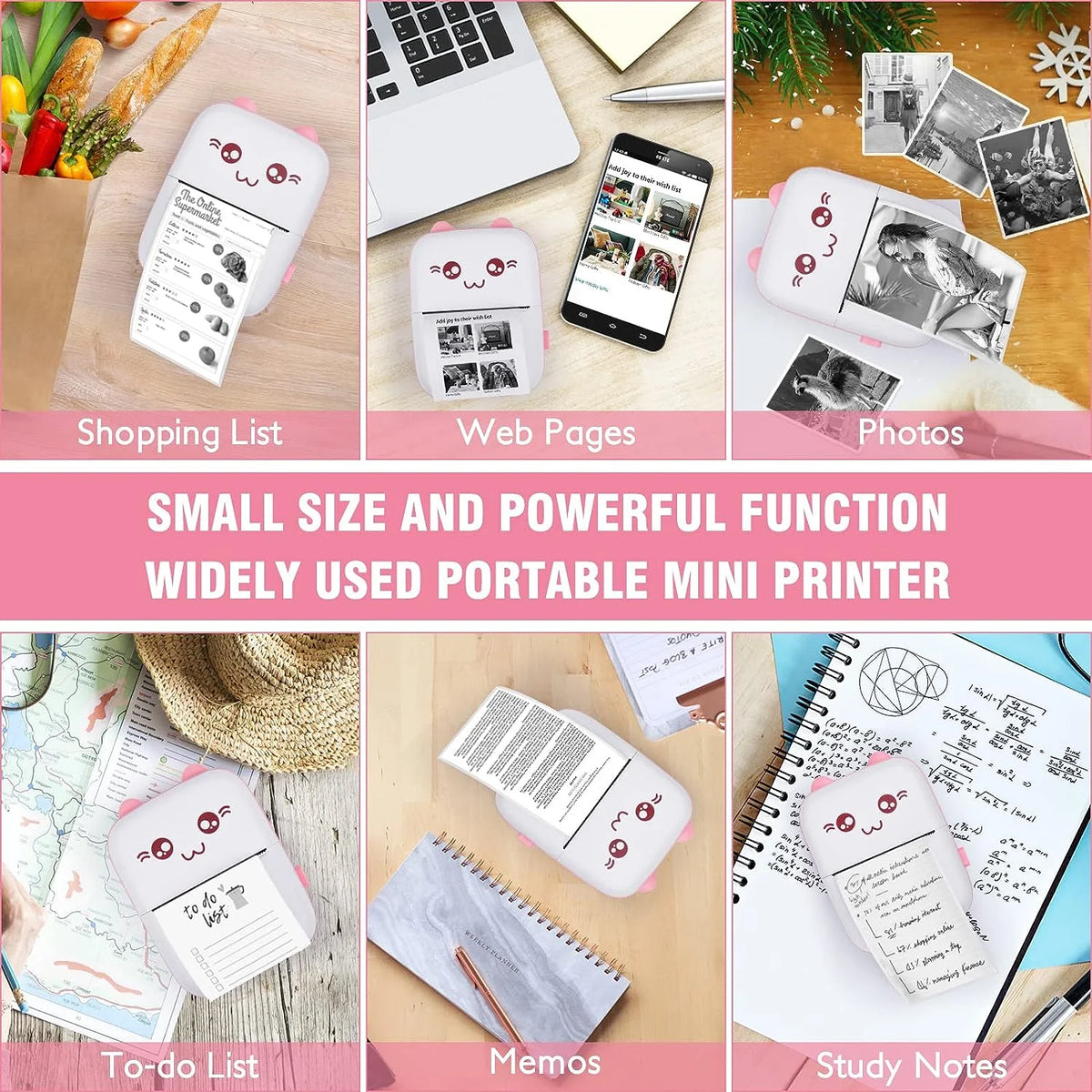 Portable Mini Thermal Printer, Wireless Bluetooth Compatible with iOS and Android for Photo, Receipt, and Label Printing
