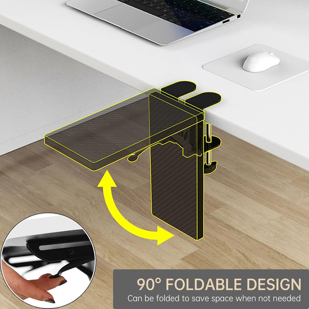 OUGIC Ergonomic Desk Extension Tray - 30 x 15 cm, Clamp-On Design, Foldable Keyboard Drawer with Wrist Rest, Computer Stand