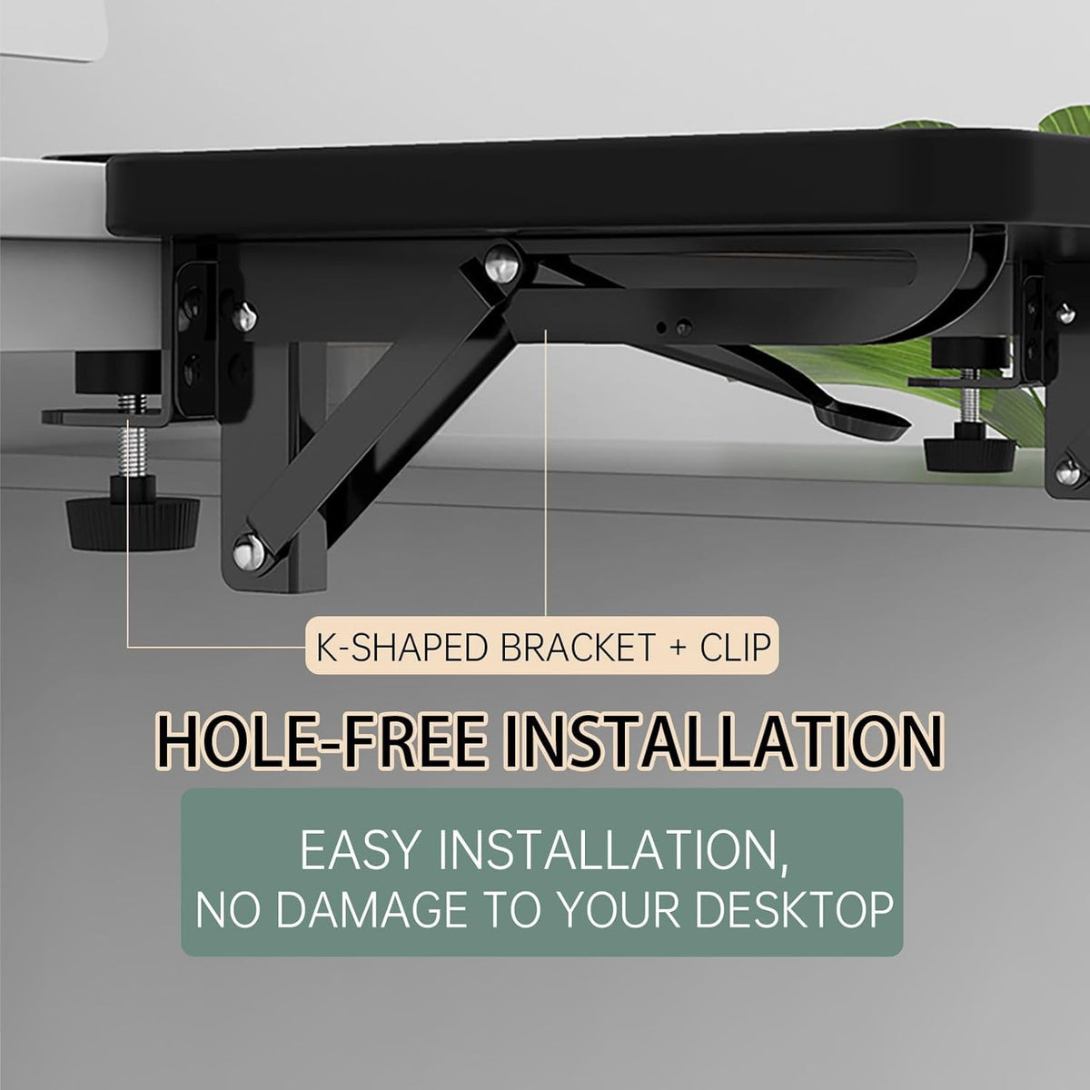 OUGIC Ergonomic Desk Extension Tray - 30 x 15 cm, Clamp-On Design, Foldable Keyboard Drawer with Wrist Rest, Computer Stand