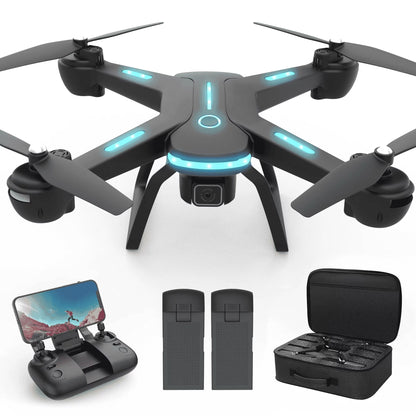 JY03 HD FPV Drone with 1080P Camera, Optical Flow Sensor, LED Lights, and Dual Batteries for Adults and Kids - Black