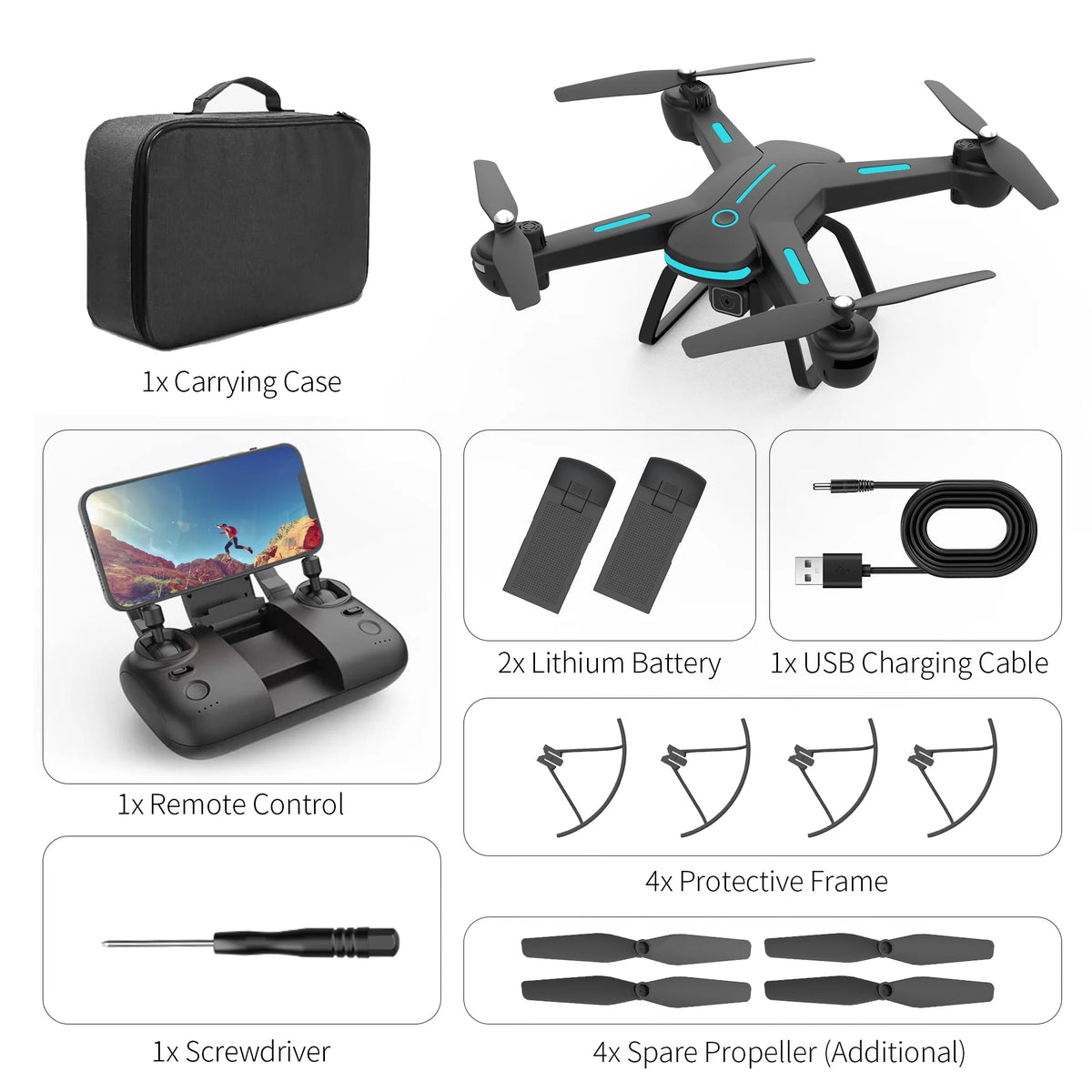 JY03 HD FPV Drone with 1080P Camera, Optical Flow Sensor, LED Lights, and Dual Batteries for Adults and Kids - Black