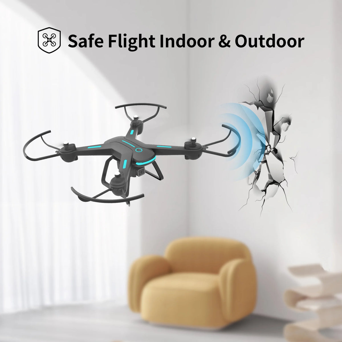 JY03 HD FPV Drone with 1080P Camera, Optical Flow Sensor, LED Lights, and Dual Batteries for Adults and Kids - Black