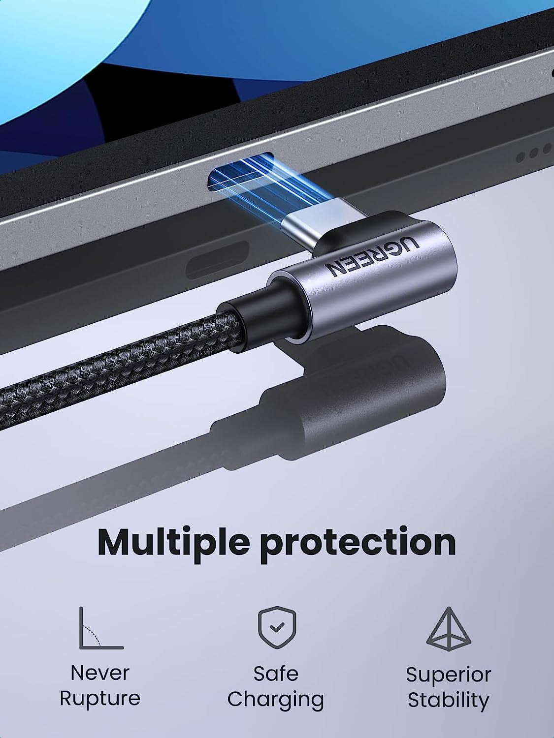 60W Right Angle USB-C Fast Charging Cable, 2-Pack, 6.6 Feet