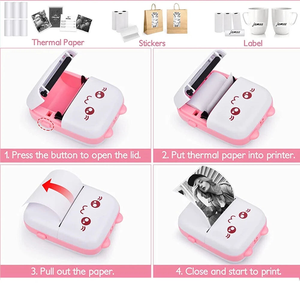 Portable Mini Thermal Printer, Wireless Bluetooth Compatible with iOS and Android for Photo, Receipt, and Label Printing