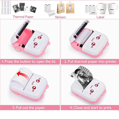 Portable Mini Thermal Printer, Wireless Bluetooth Compatible with iOS and Android for Photo, Receipt, and Label Printing
